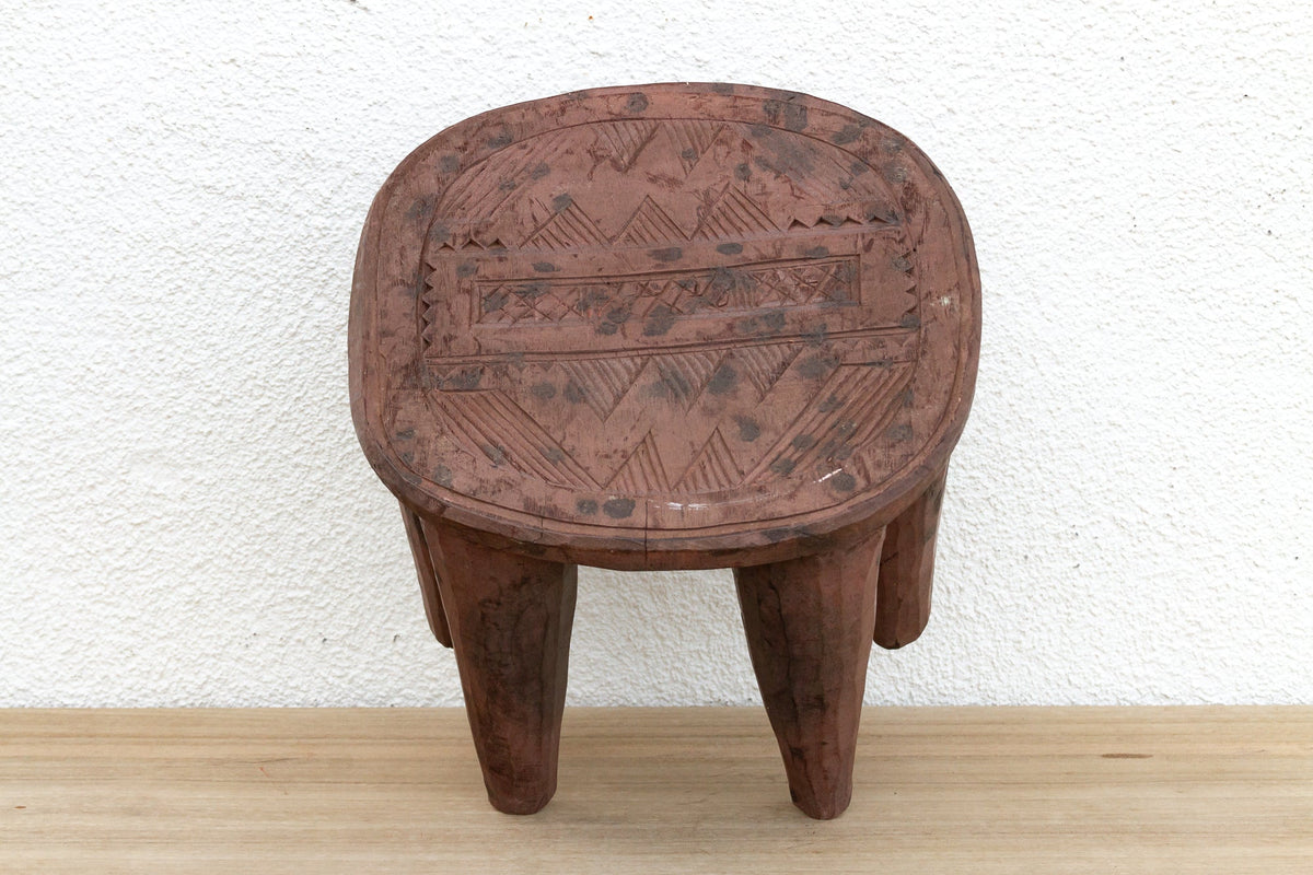 Wood Nupe Stool w/ Black Dots