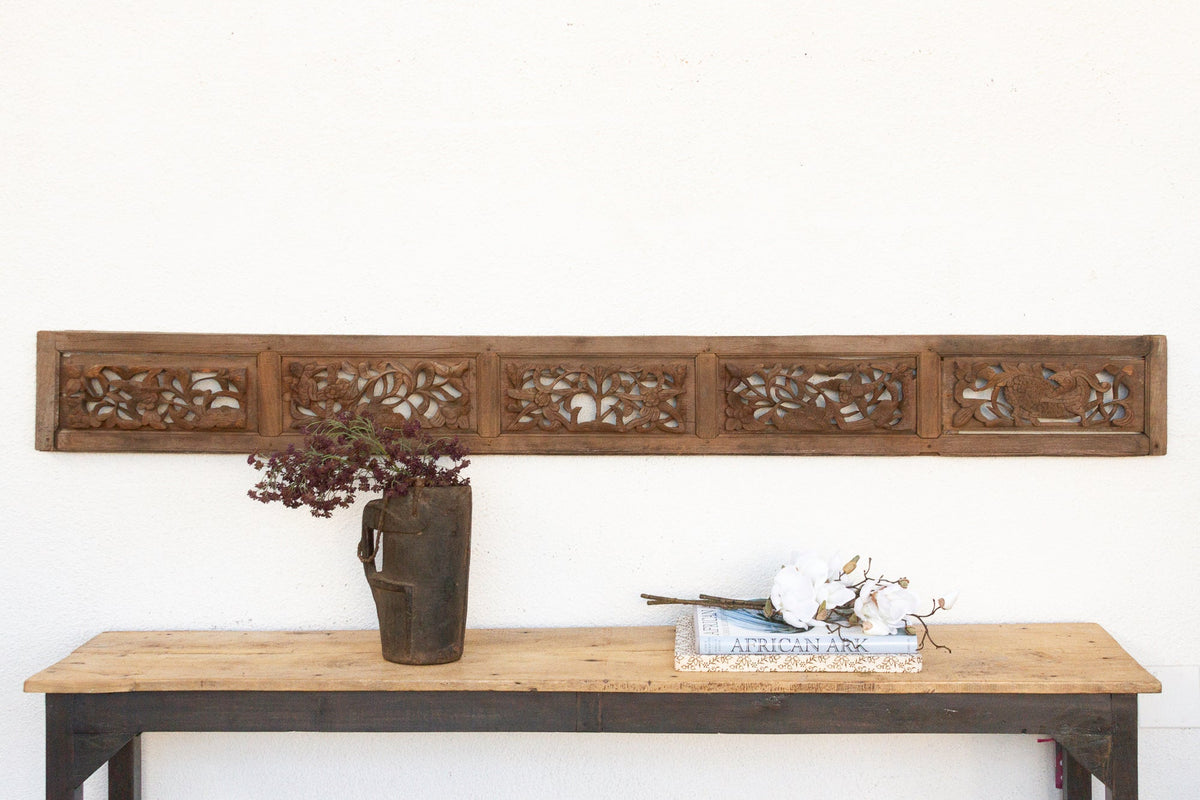Antique Scholar's Five Paneled Carved Screen