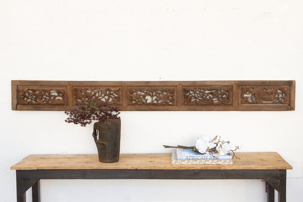 Antique Scholar's Five Paneled Carved Screen