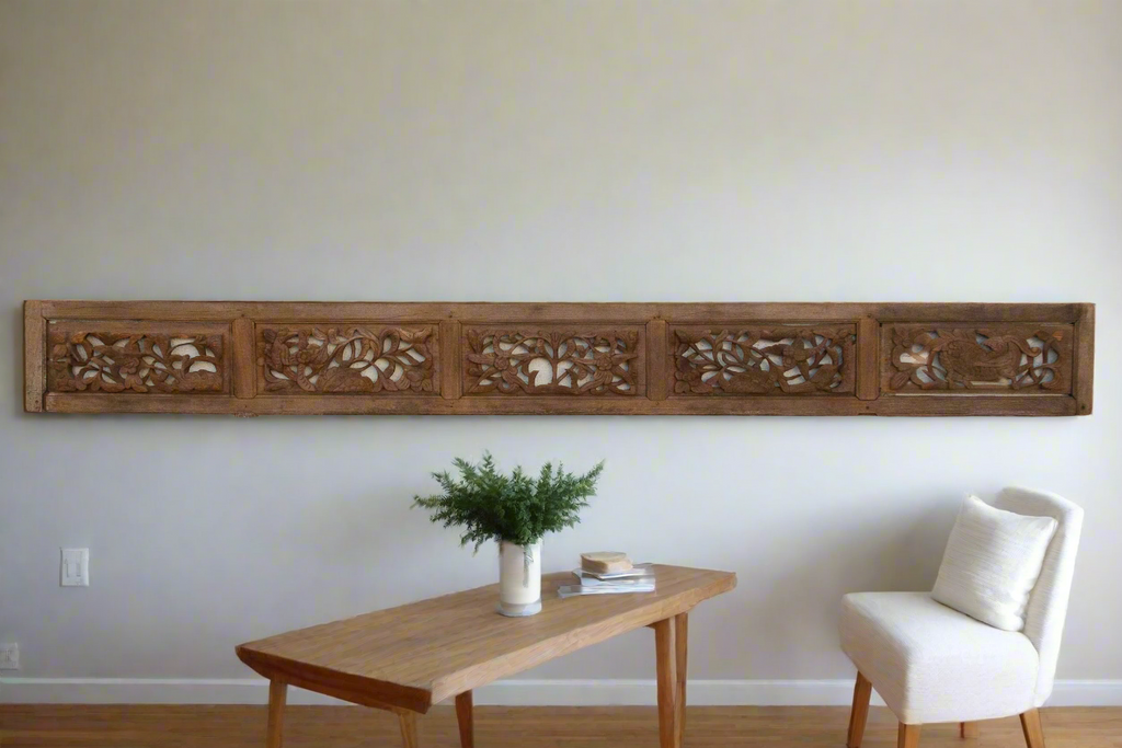 Antique Scholar's Five Paneled Carved Screen