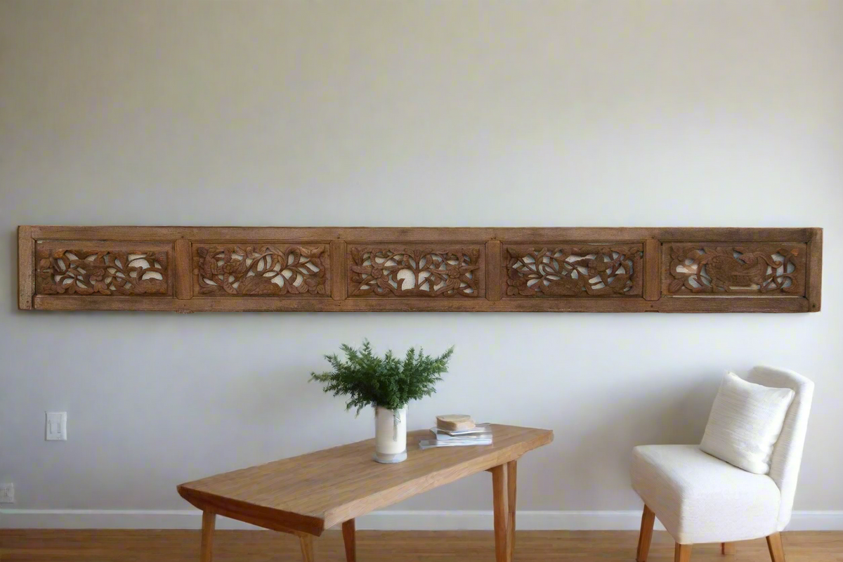 Antique Scholar's Five Paneled Carved Screen