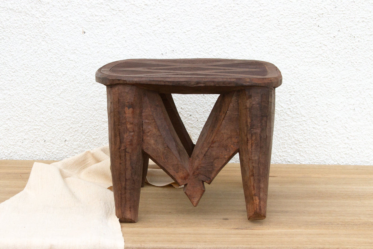 Nupe Carved Stool, "M" Design Legs