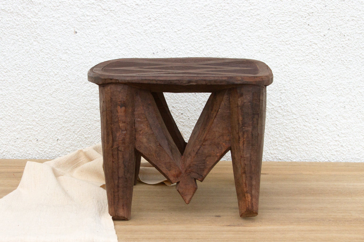 Nupe Carved Stool, "M" Design Legs