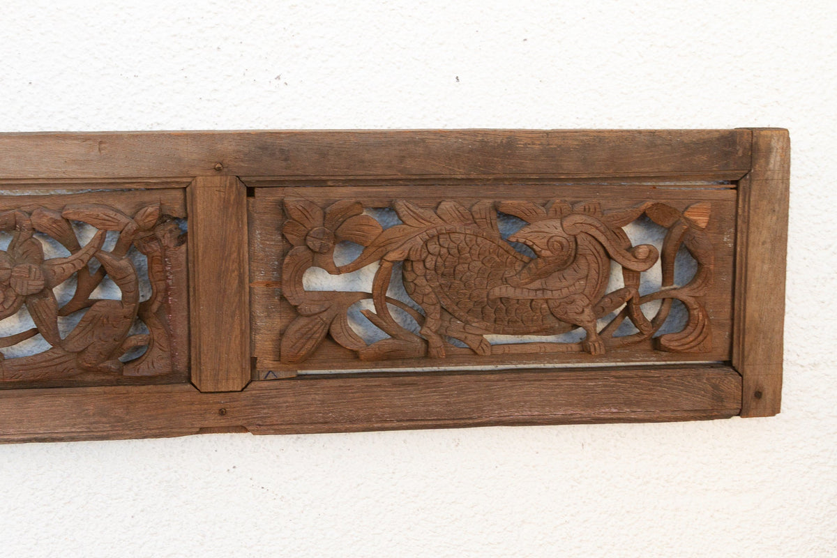Antique Scholar's Five Paneled Carved Screen