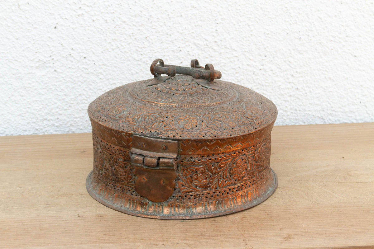 Antique Pierced Copper Indian Dowry Box