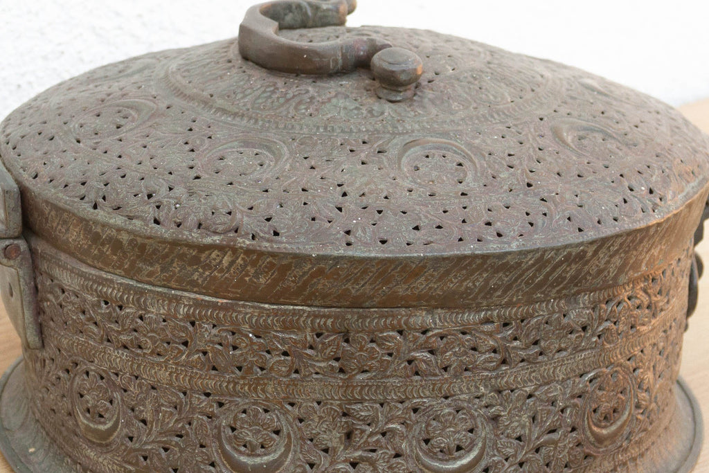 Large 14" Antique Indian Pierced Copper Box