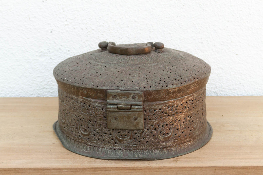 Large 14" Antique Indian Pierced Copper Box