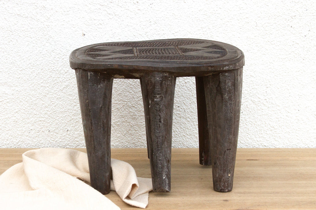 Patinated Dark Wood Carved Nupe Stool