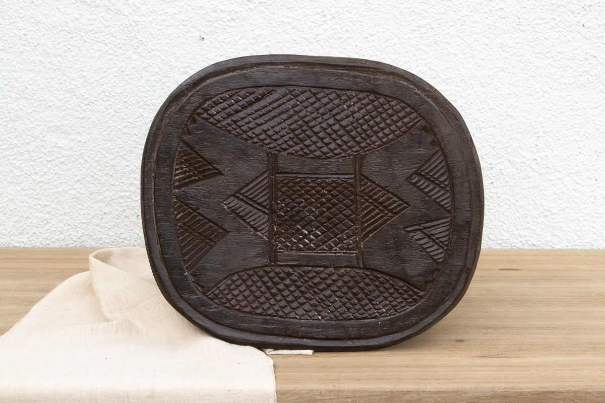Patinated Dark Wood Carved Nupe Stool