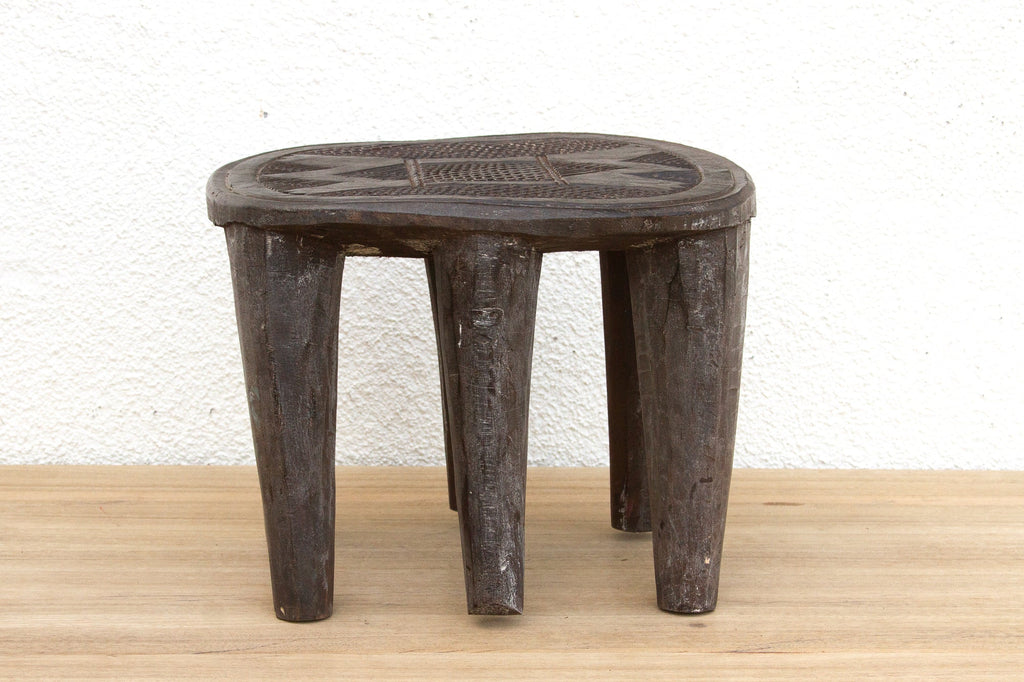 Patinated Dark Wood Carved Nupe Stool