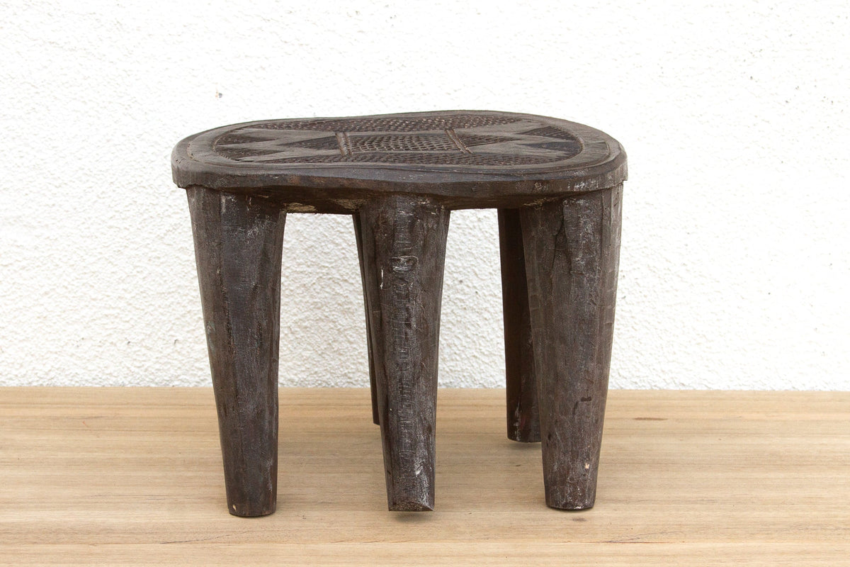 Patinated Dark Wood Carved Nupe Stool