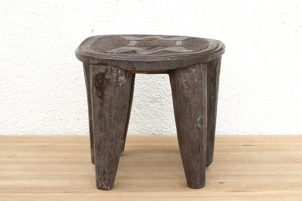 Patinated Dark Wood Carved Nupe Stool