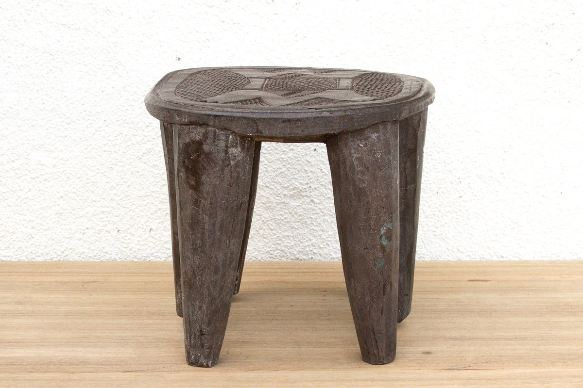 Patinated Dark Wood Carved Nupe Stool