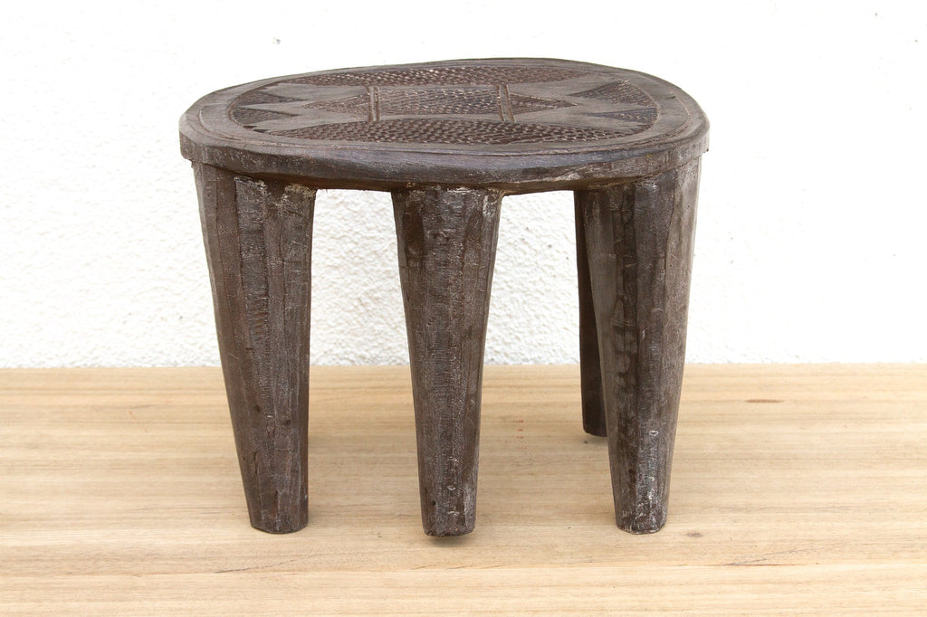 Patinated Dark Wood Carved Nupe Stool