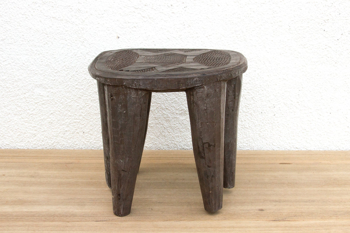 Patinated Dark Wood Carved Nupe Stool