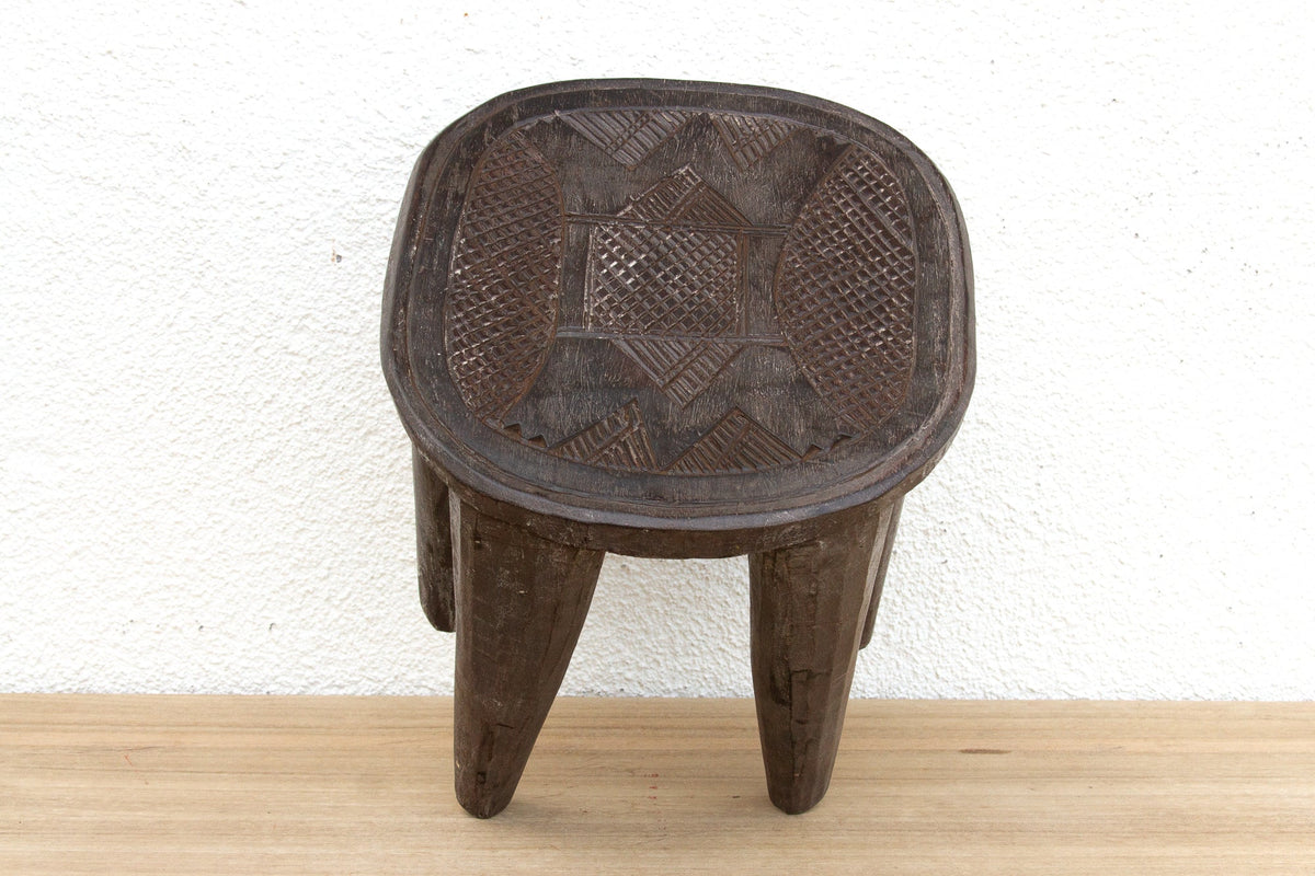 Patinated Dark Wood Carved Nupe Stool