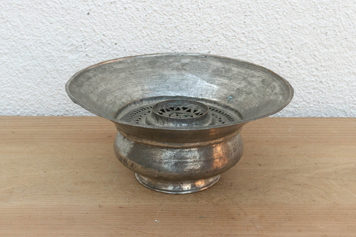 Silvered Lotus, Antique Tinned Copper Vessel