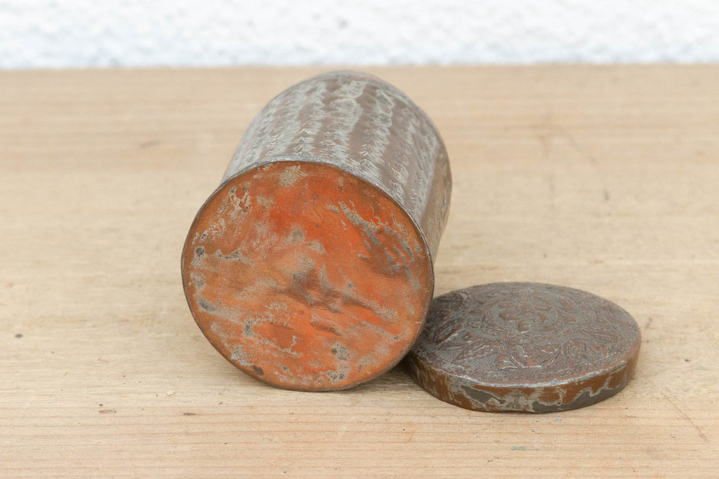 Petite Antique Etched Copper Spice Container