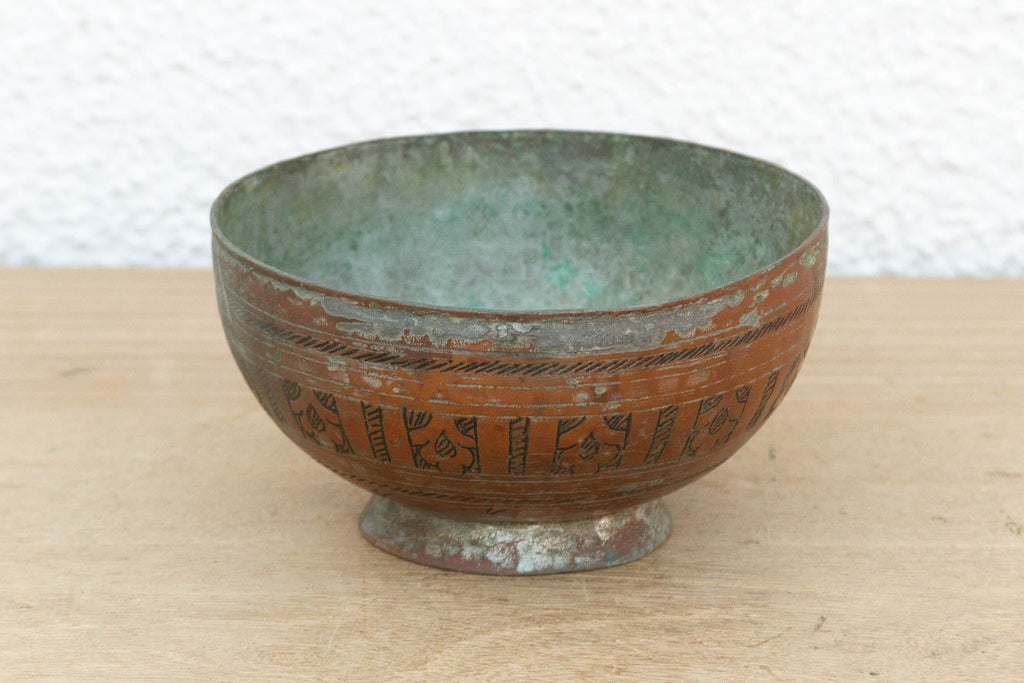 Small Hand-Engraved Antique Copper Bowl