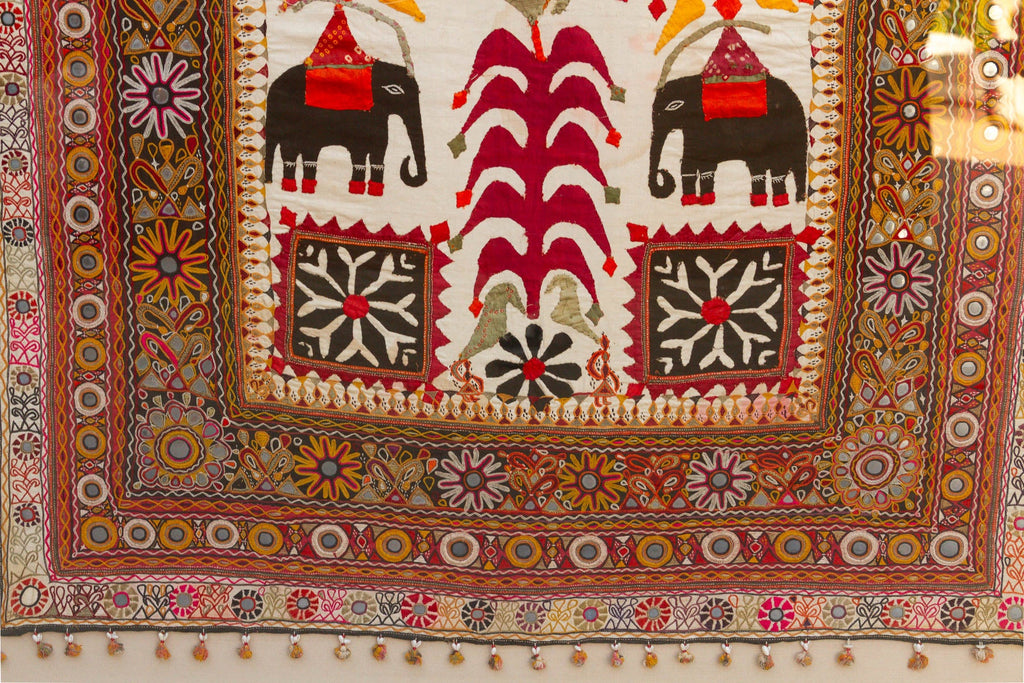 68" Tall Vintage Gujarati Framed Tapestry