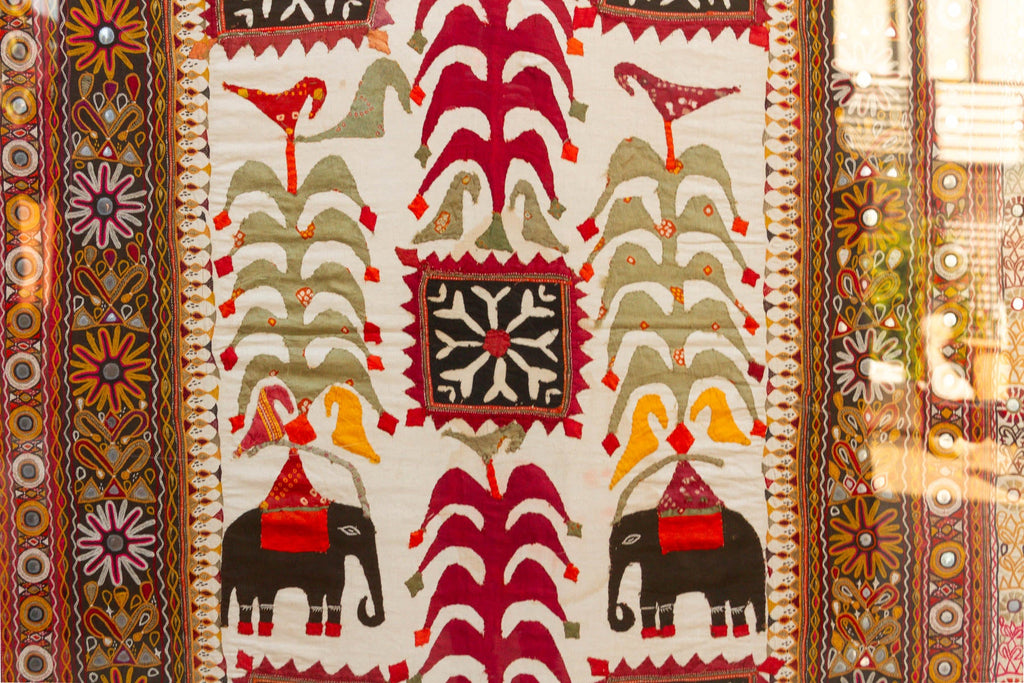 68" Tall Vintage Gujarati Framed Tapestry