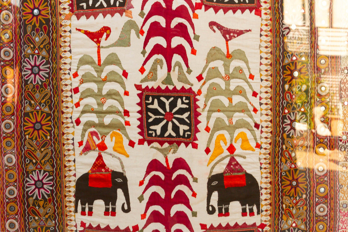 68" Tall Vintage Gujarati Framed Tapestry