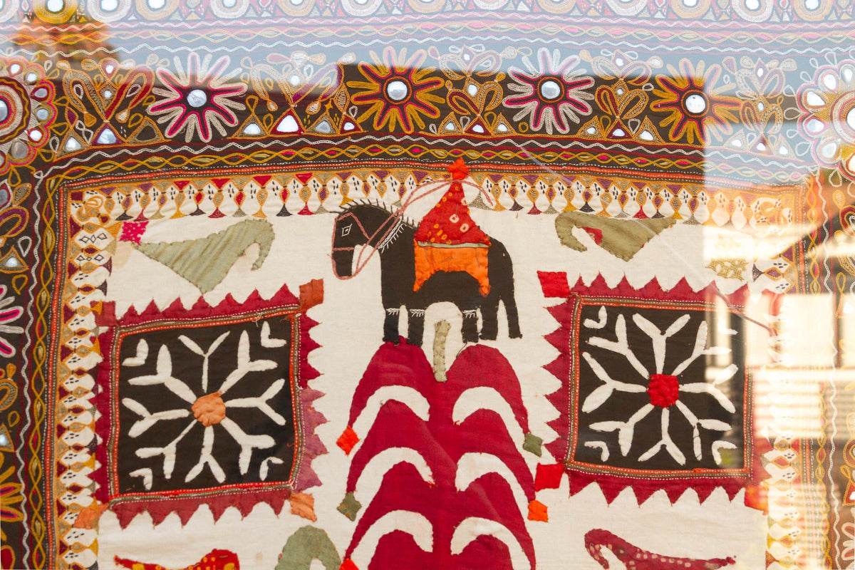 68" Tall Vintage Gujarati Framed Tapestry