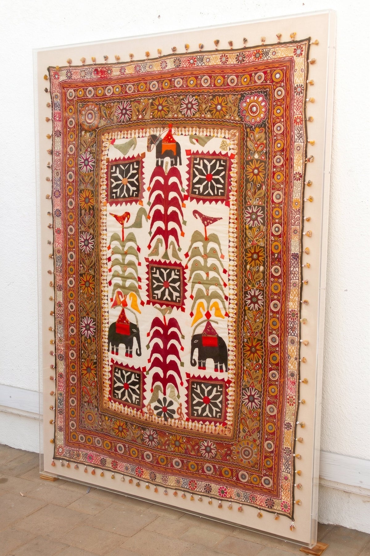 68" Tall Vintage Gujarati Framed Tapestry