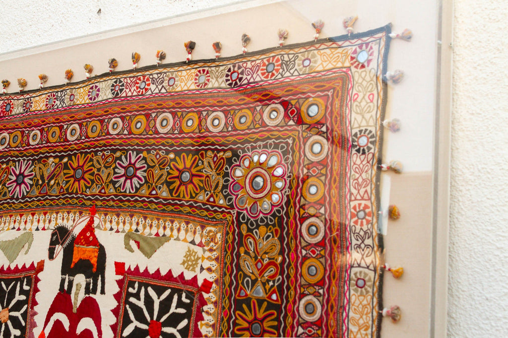 68" Tall Vintage Gujarati Framed Tapestry