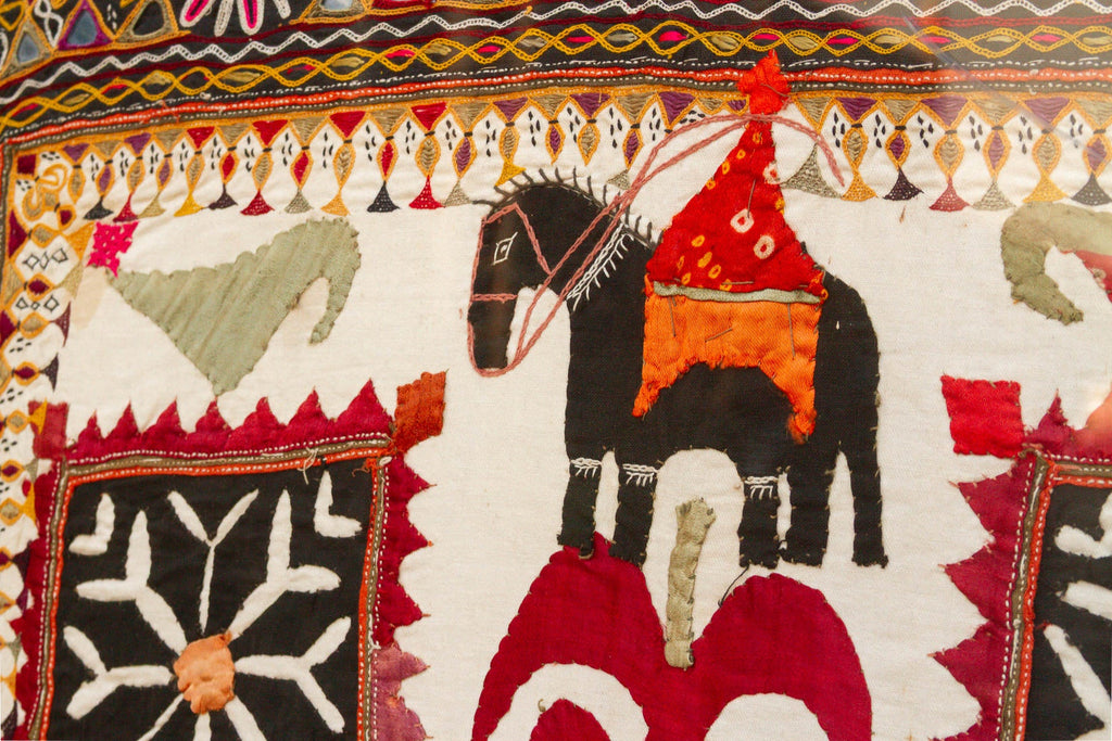 68" Tall Vintage Gujarati Framed Tapestry