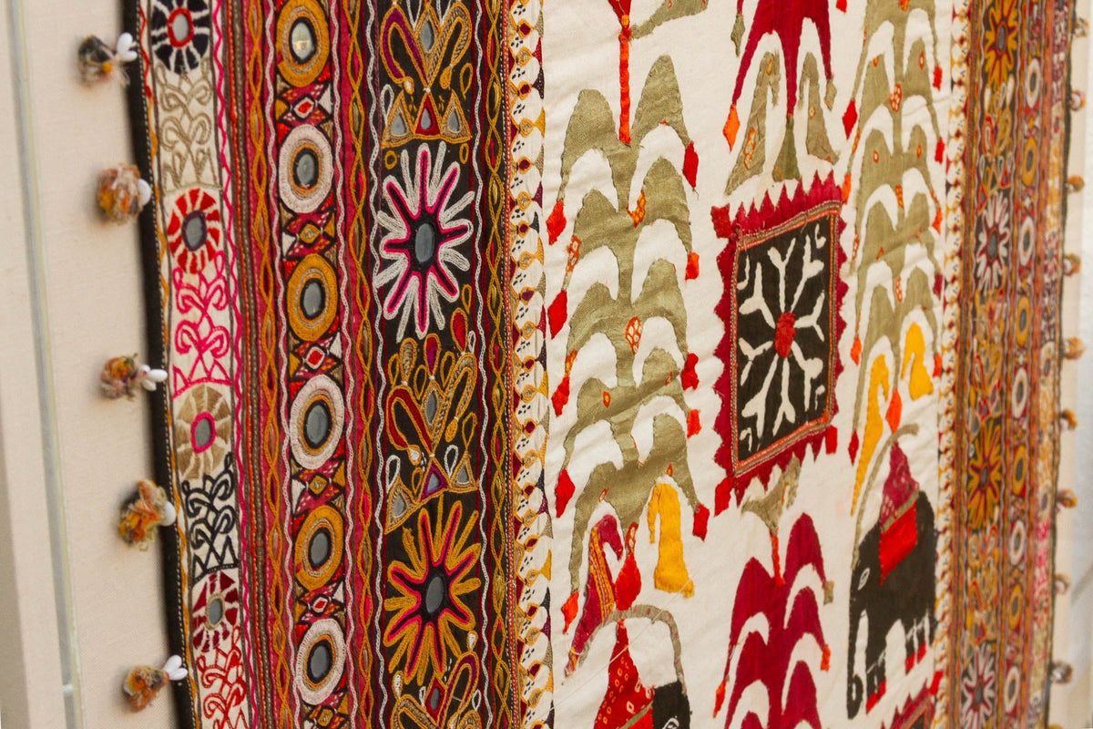 68" Tall Vintage Gujarati Framed Tapestry
