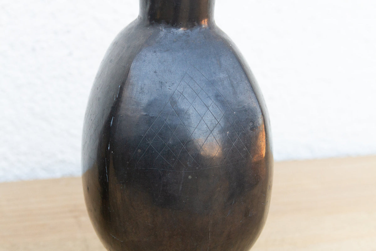 Pair of Vintage Oaxacan Black Clay Vases