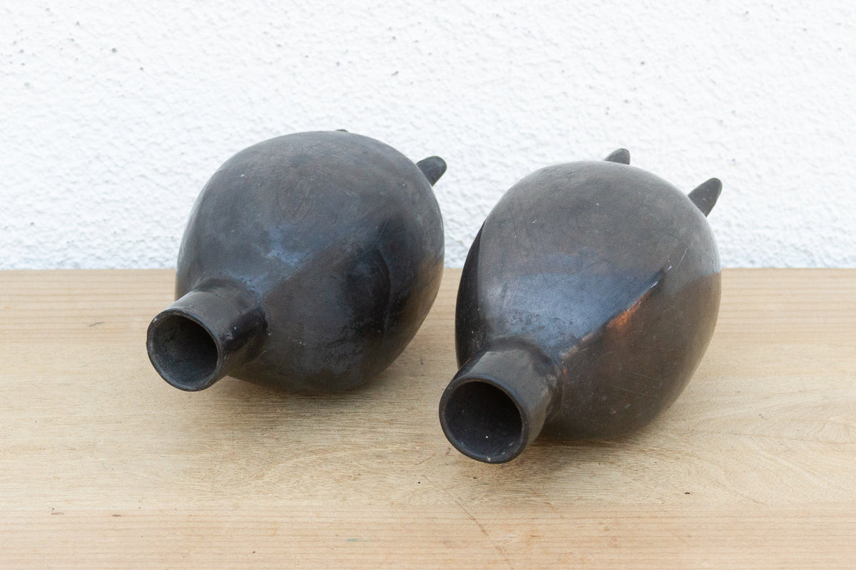 Pair of Vintage Oaxacan Black Clay Vases