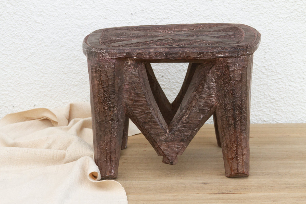 Carved Nupe Stool, Geometric Grace