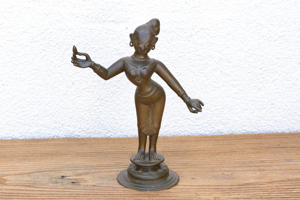 Antique Sculptural Brass Indian Tribhanga Icon