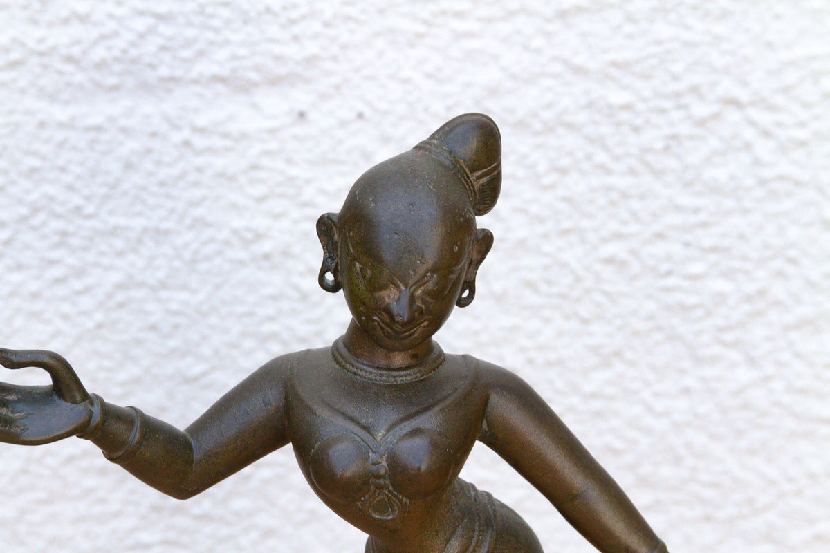 Antique Sculptural Brass Indian Tribhanga Icon
