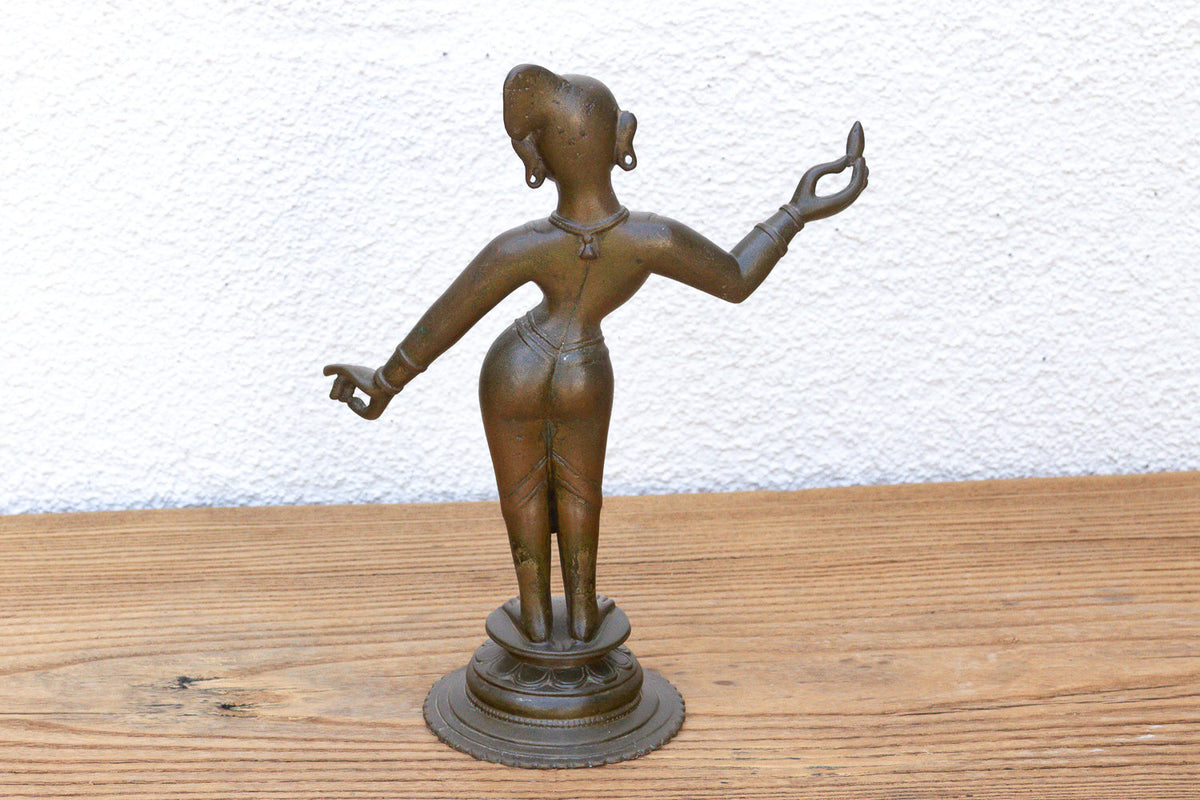 Antique Sculptural Brass Indian Tribhanga Icon