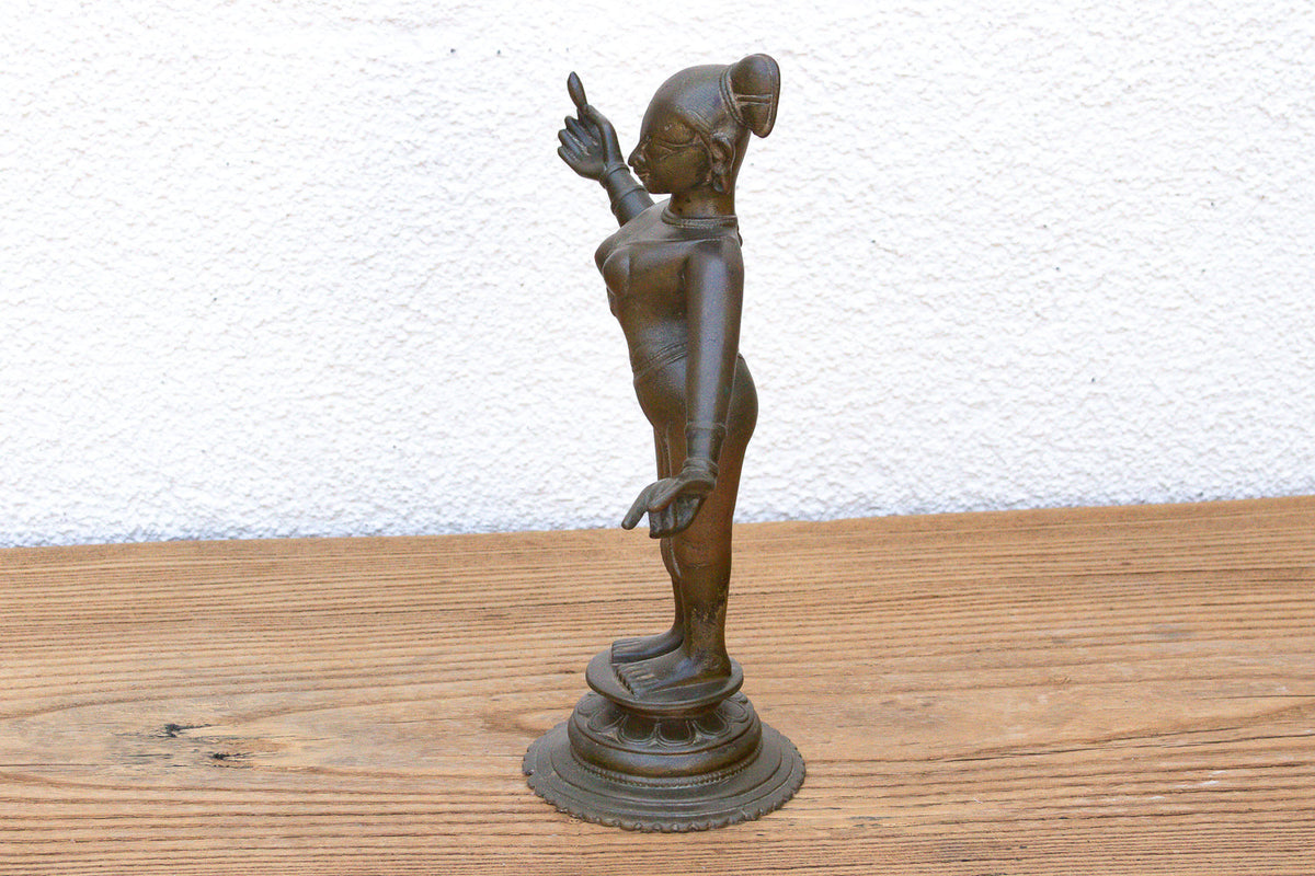 Antique Sculptural Brass Indian Tribhanga Icon