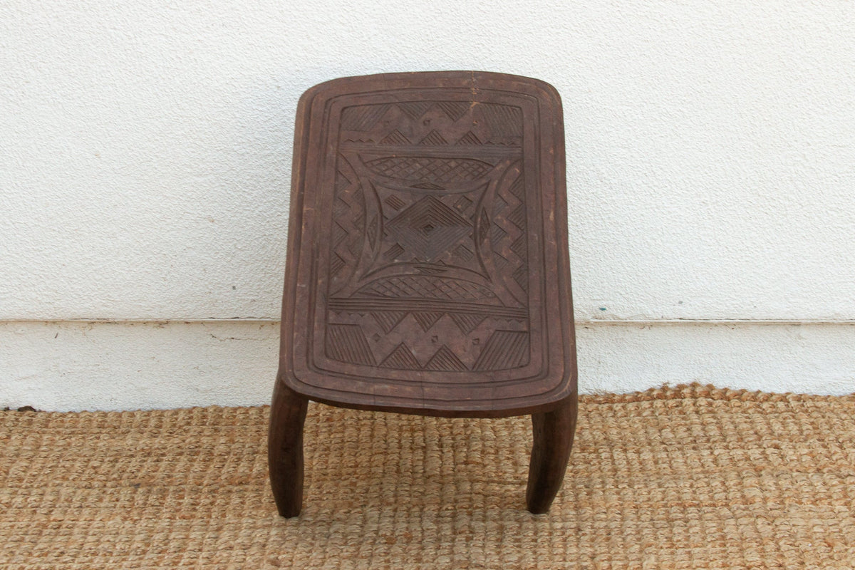 Diamond Base Carved African End Table
