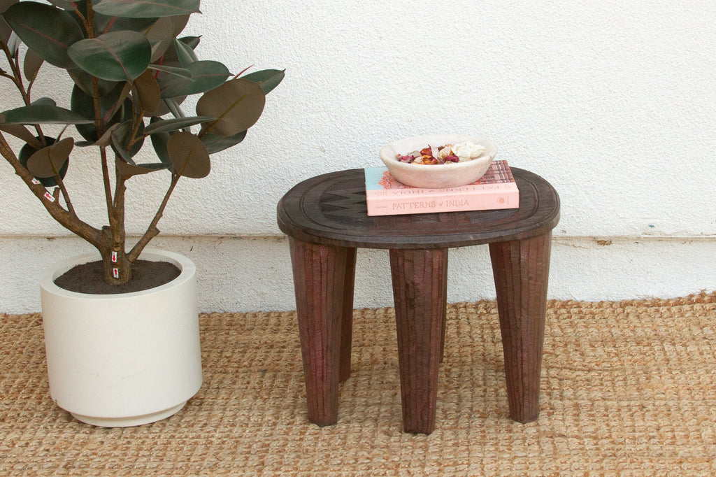 Rustic Carved Cabin Round Small Table