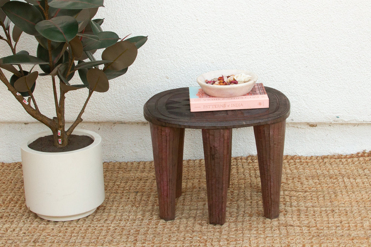 Rustic Carved Cabin Round Small Table