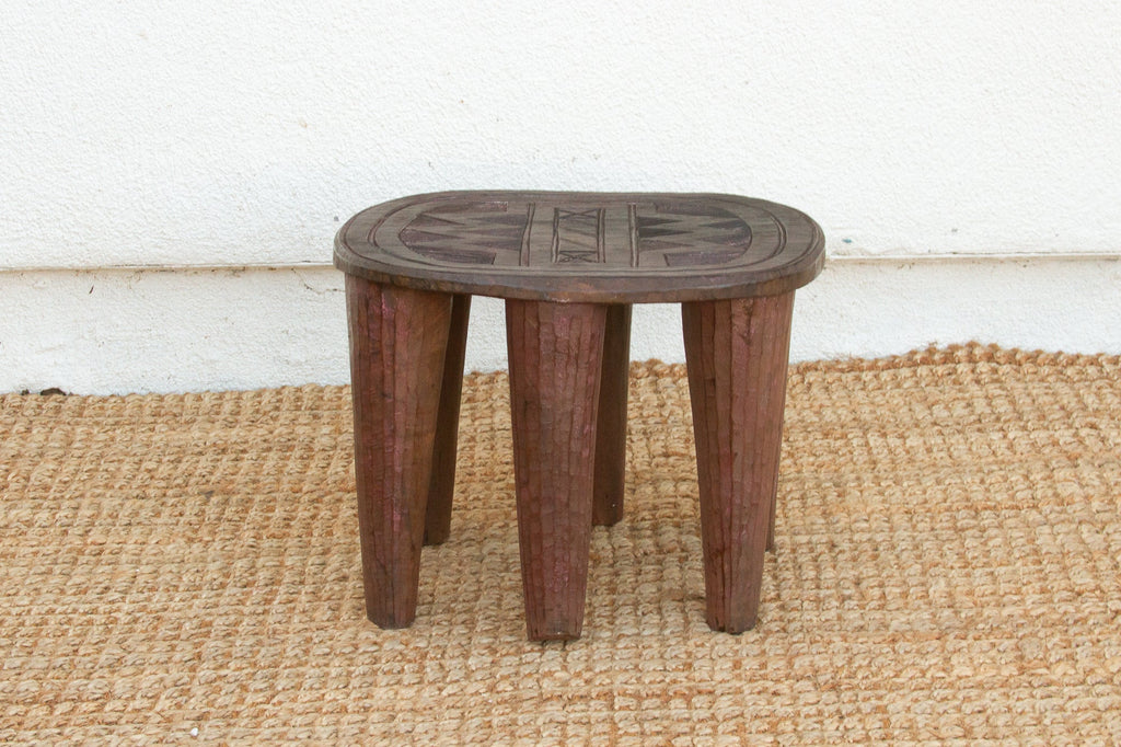 Rustic Carved Cabin Round Small Table