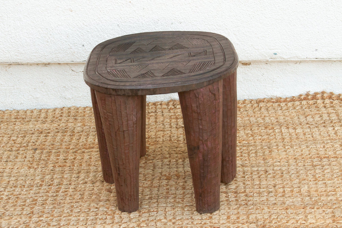 Rustic Carved Cabin Round Small Table