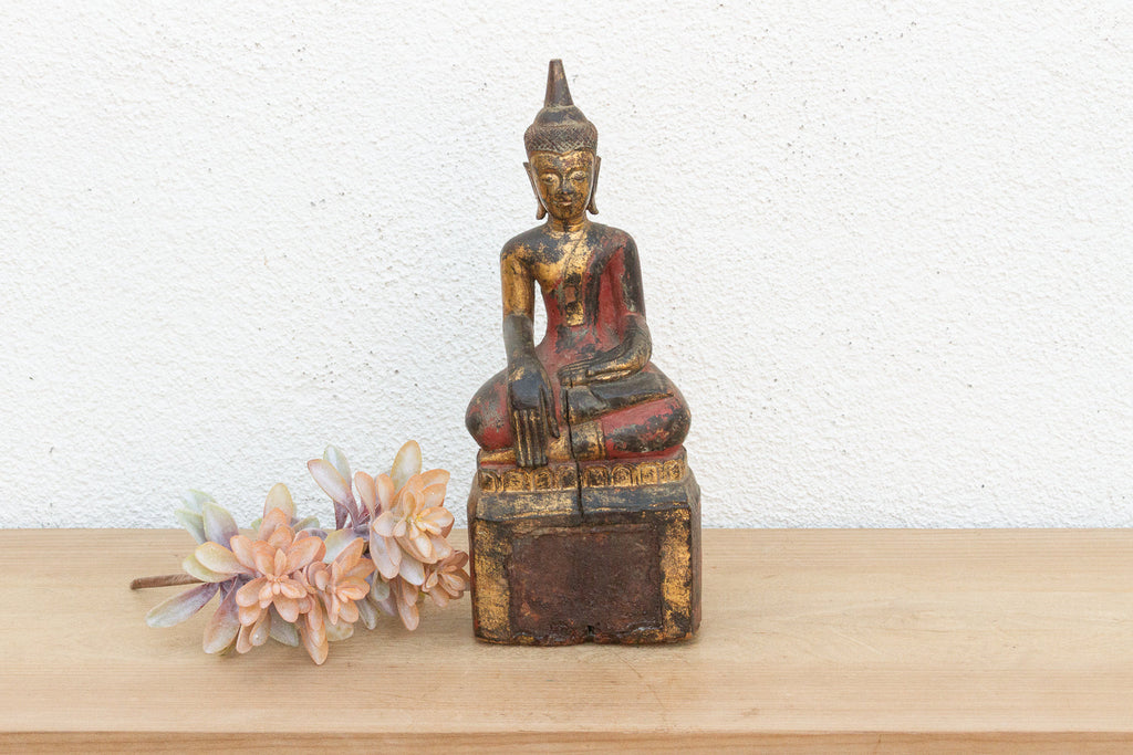 Gilt & Rouge Antique Devotional Seated Buddha