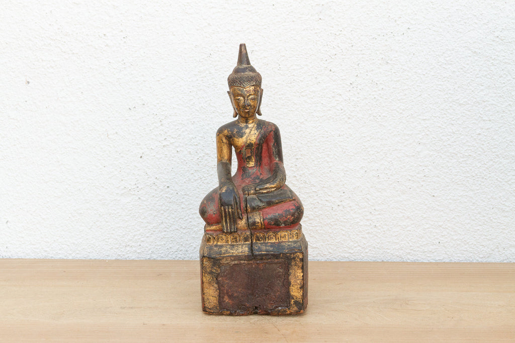 Gilt & Rouge Antique Devotional Seated Buddha