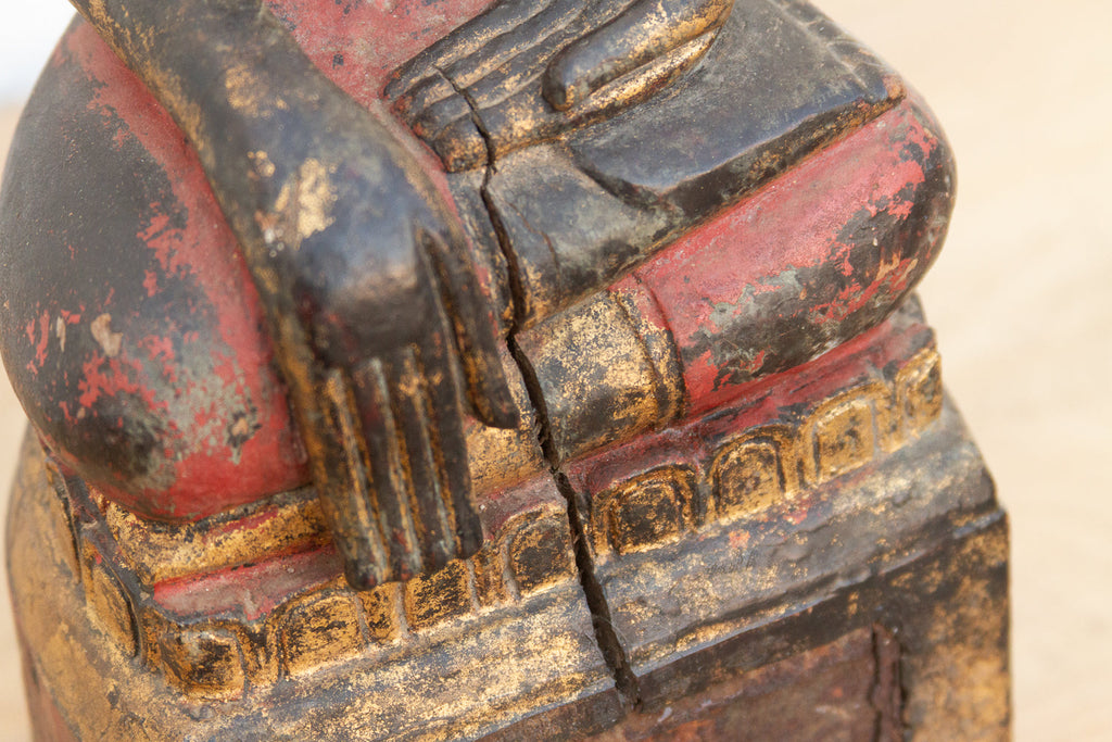 Gilt & Rouge Antique Devotional Seated Buddha