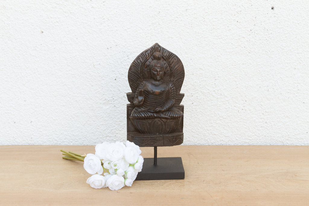 Vintage Carved Wooden Buddha on Stand