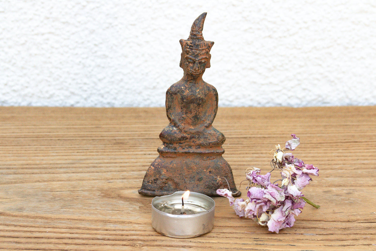 Ancient Laos Artifact Style Bronze Miniature Buddha
