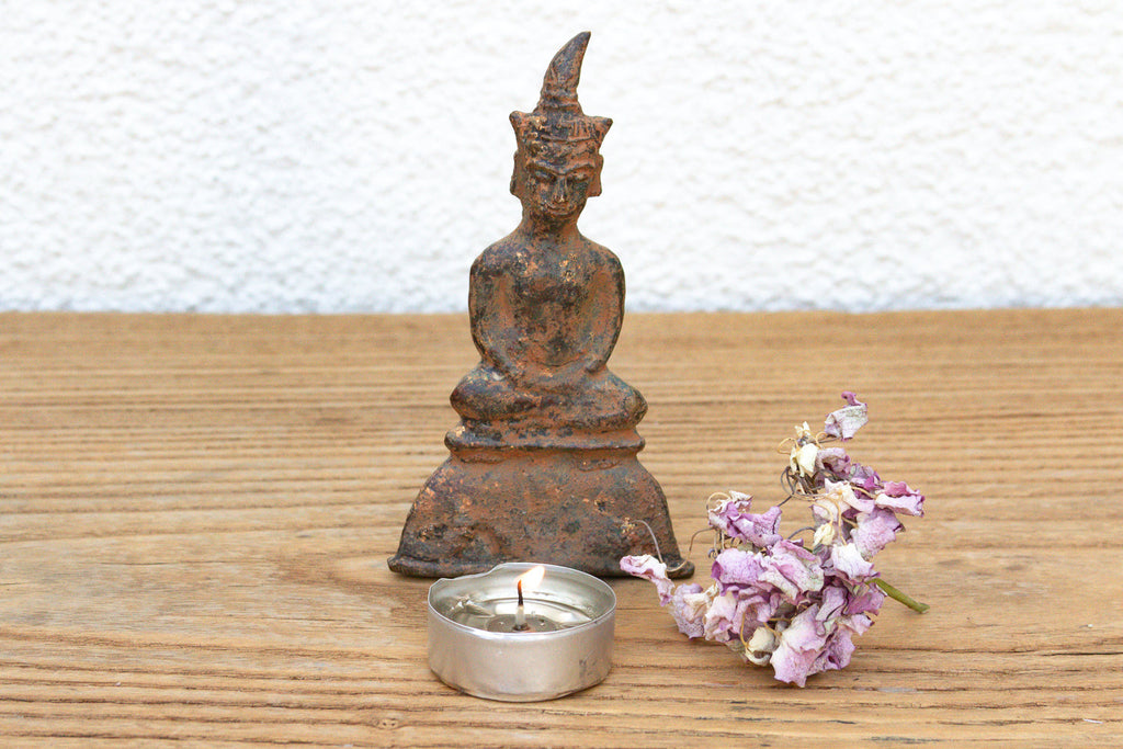 Ancient Laos Artifact Style Bronze Miniature Buddha