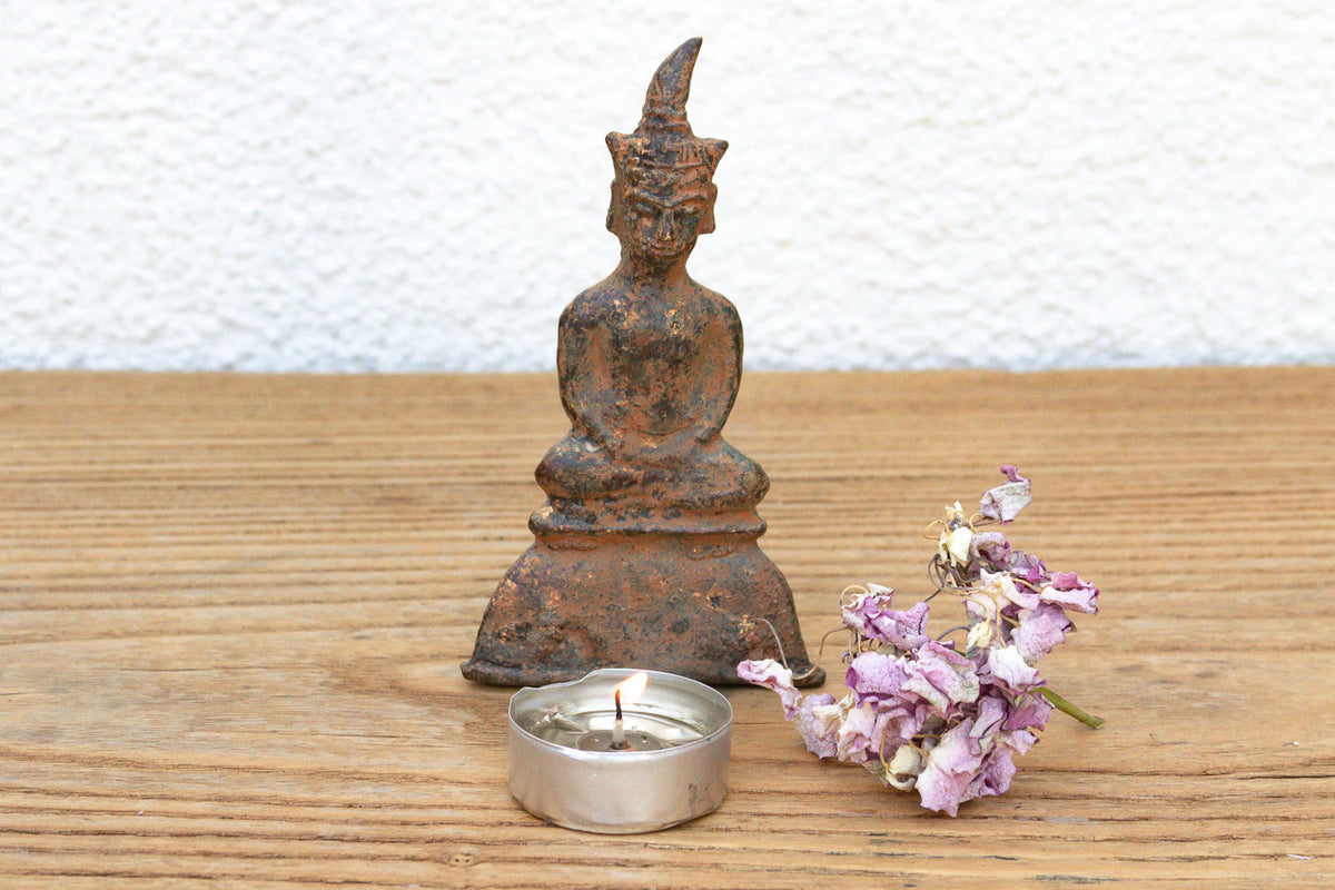 Ancient Laos Artifact Style Bronze Miniature Buddha